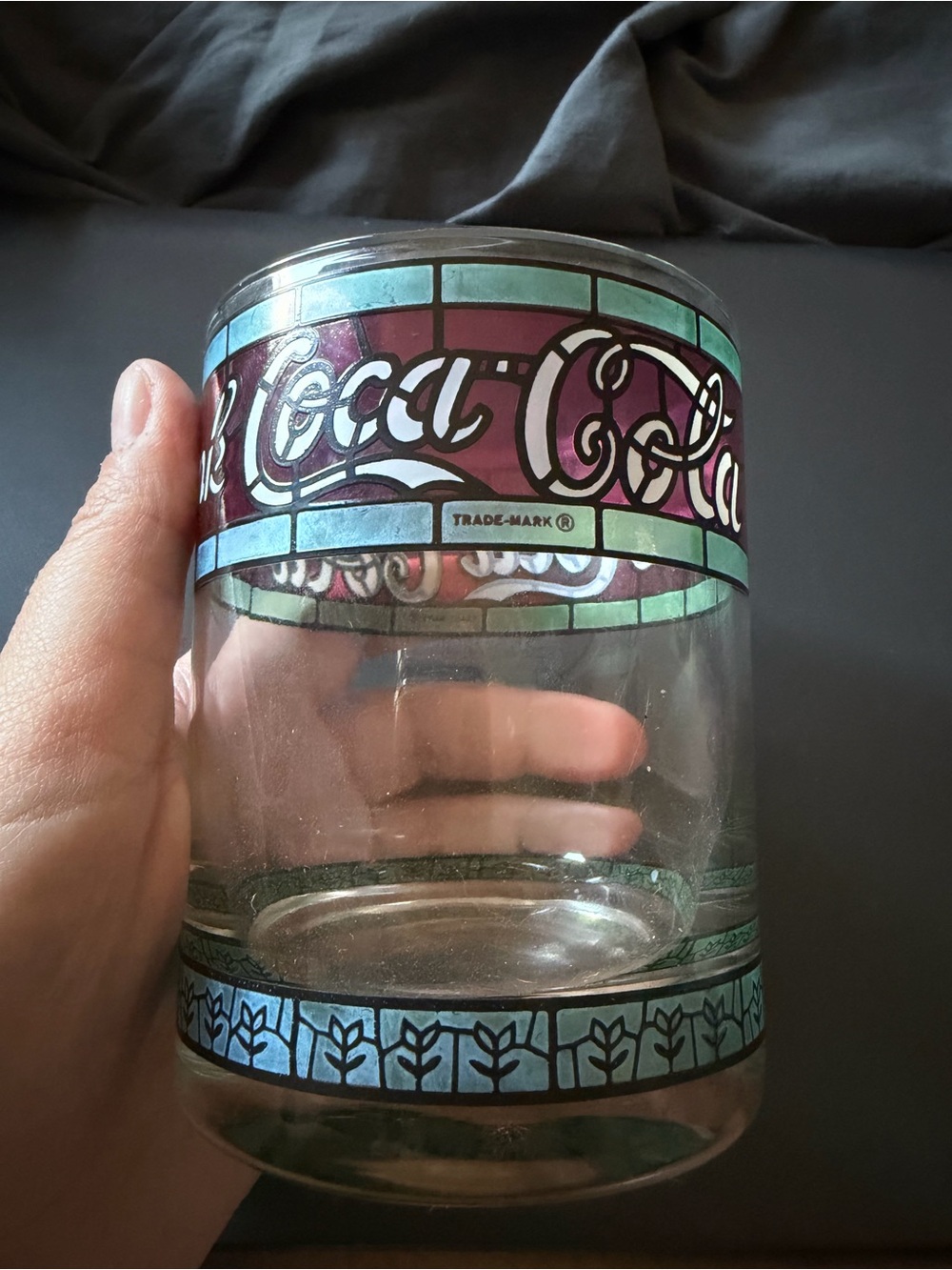 Coca Cola Decorative Glass with Teal, Blue & Purple Stained-Glass Bands